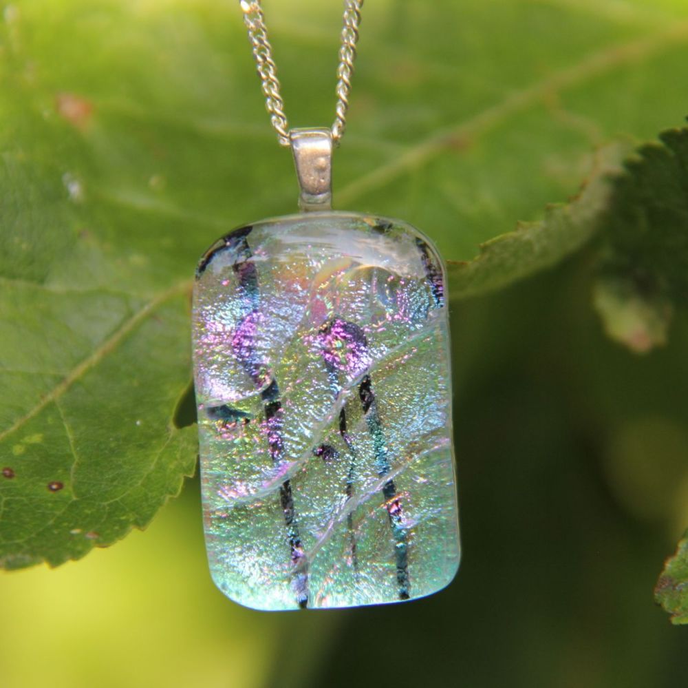 Rainbow streaked dichroic pendant