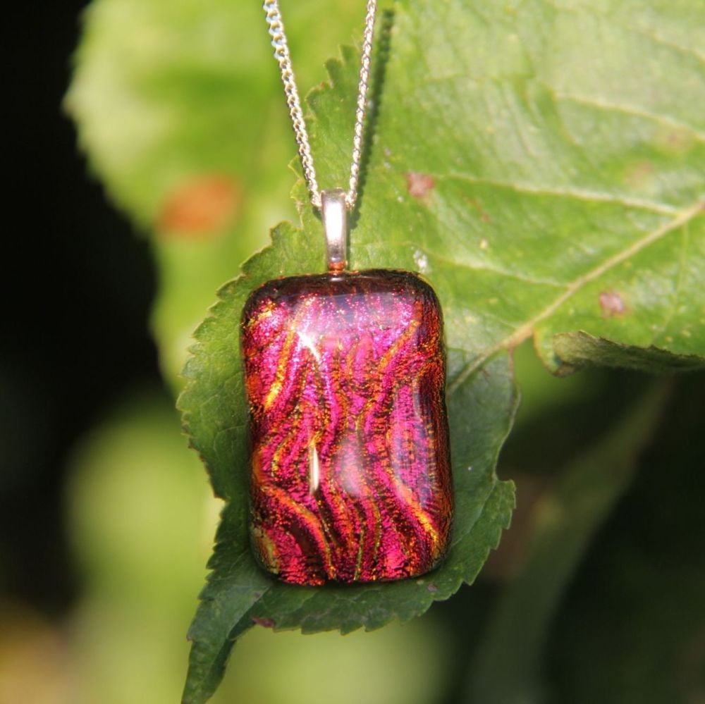  Red orange river flow dichroic glass pendant