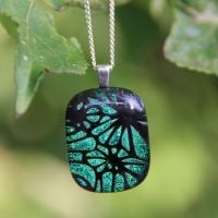 Green flower dichroic glass pendant