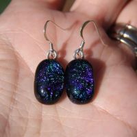 Blue purple multi-coloured dichroic glass earrings