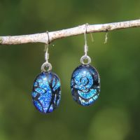 Blue dichroic glass drop earrings