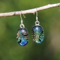 Rainbow stripes dichroic glass drop earrings