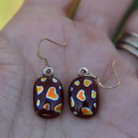Red heart dichroic glass drop earrings