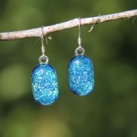Turquoise dichroic glass drop earrings