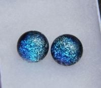 Silver and blue dichroic glass stud earrings
