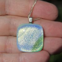 Pale green sparkly dichroic glass pendant 