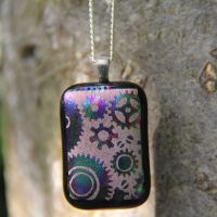 Copper steampunk gears dichroic glass pendant