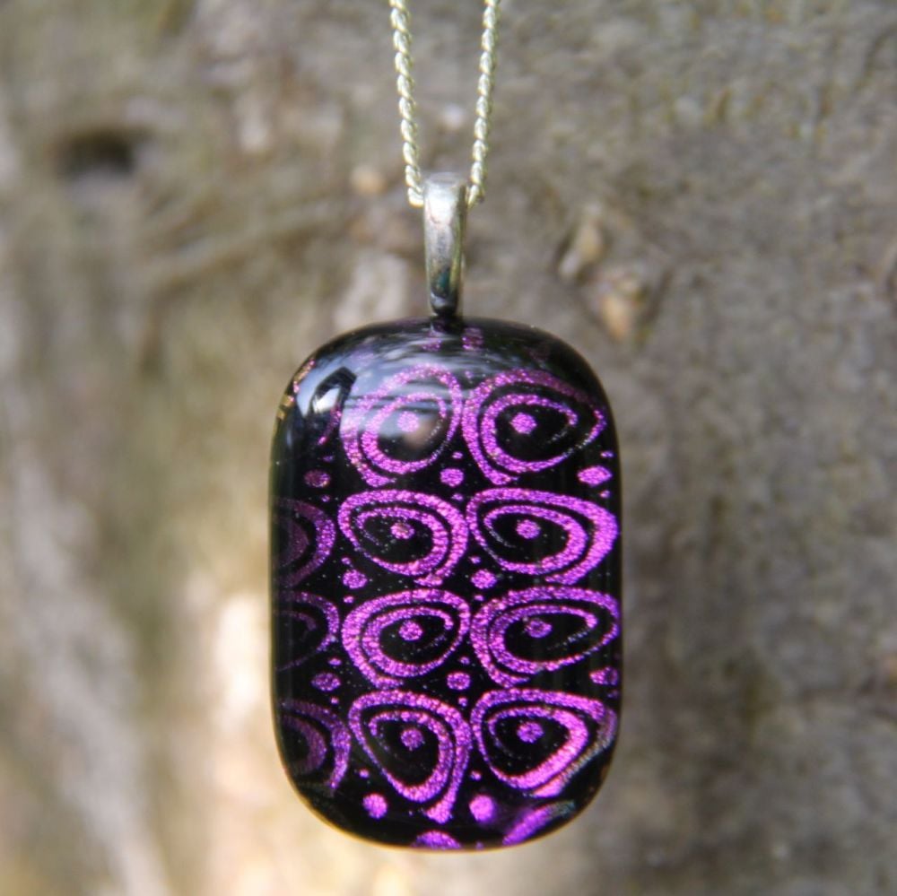 Pink spiral dichroic glass pendant