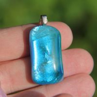 Turquoise stripe dichroic  glass pendant 