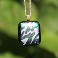 Emerald green and gold dichroic glass pendant