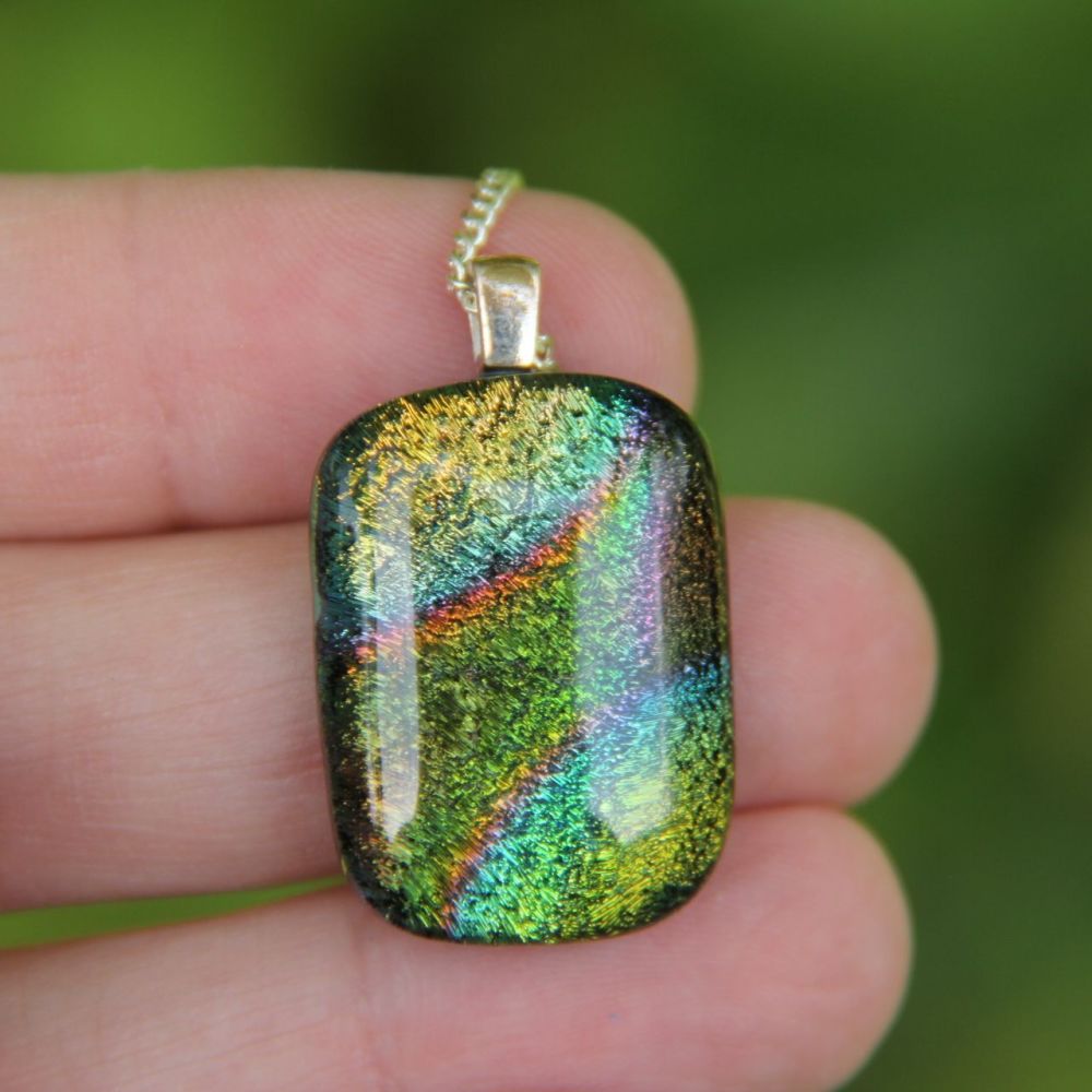 Multi-coloured dichroic glass pendant