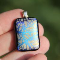 Blue to purple scribble dichroic glass pendant