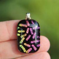 Pink and yellow sprinkle dichroic glass pendant