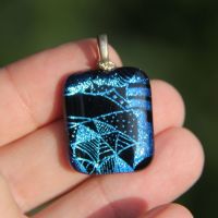 Blue and black dichroic glass pendant,