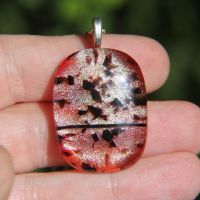 Large gold and red dichroic glass pendant