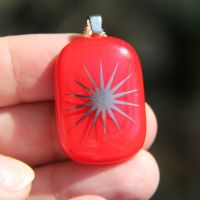 Red and silver  star fused glass pendant