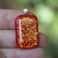 Red and gold dichroic glass pendant