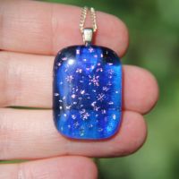 Pink and blue star dichroic glass pendant