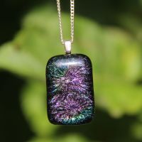 Purple and green  flower dichroic glass pendant