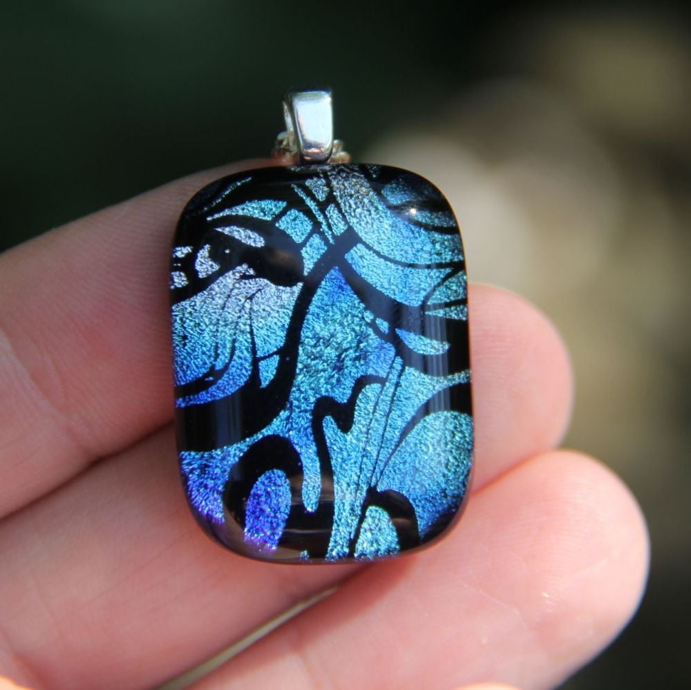 Silver blue smoke dichroic glass pendant