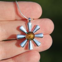 Yellow orange dichroic glass flower pendant