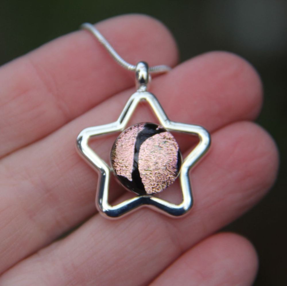 Pale pink and black dichroic star pendant