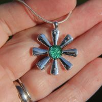 Green dichroic flower pendant
