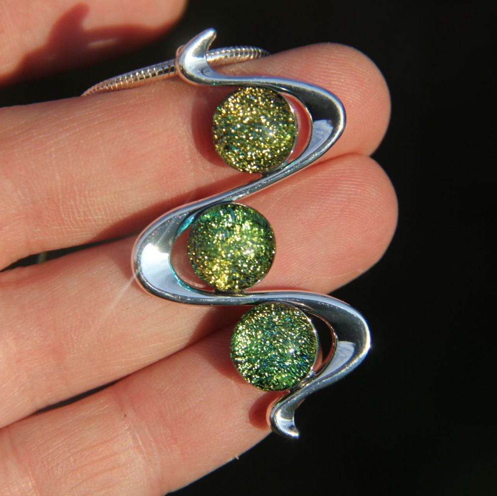 Gold, green and orange dichroic snake pendant