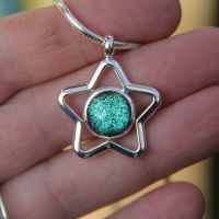Silver green dichroic star pendant 