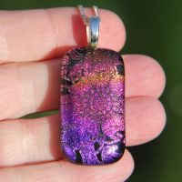 Large pink and purple flower dichroic glass pendant