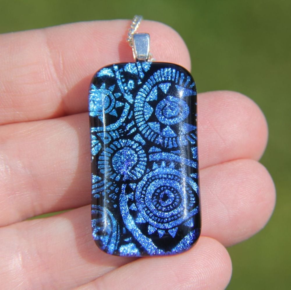 Blue sundial dichroic glass pendant