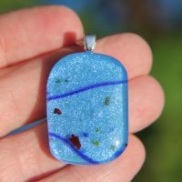 Mid blue Mardi Gras dichroic glass pendant