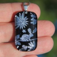 Silver rabbit dichroic glass pendant