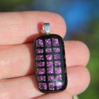 Pink and black dichroic glass pendant