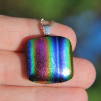 Rainbow stripes dichroic glass pendant