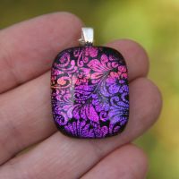 Pink and purple flower dichroic glass pendant