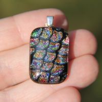 Rainbow fish scale dichroic glass pendant 