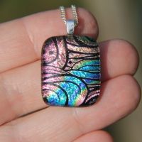 Pale pink and blue dichroic pendant