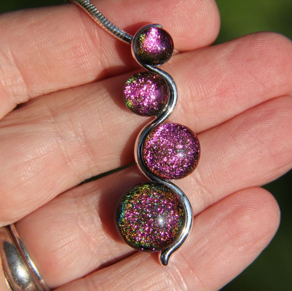 Pink dichroic snake pendant