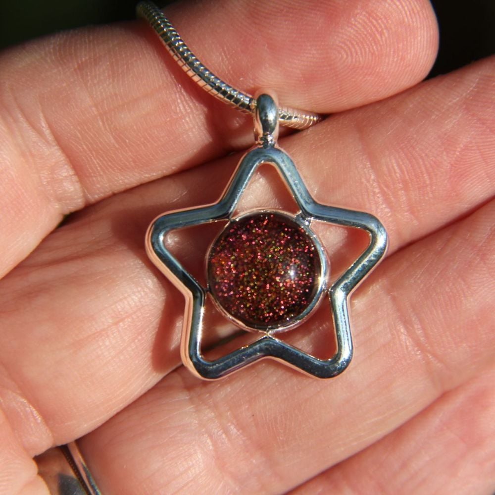 Orange red dichroic star pendant 