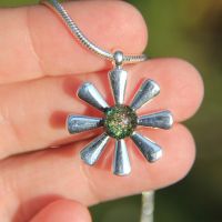 Green and copper dichroic flower pendant 