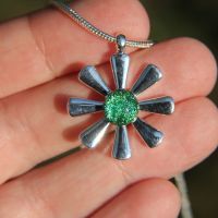 Green dichroic flower pendant 