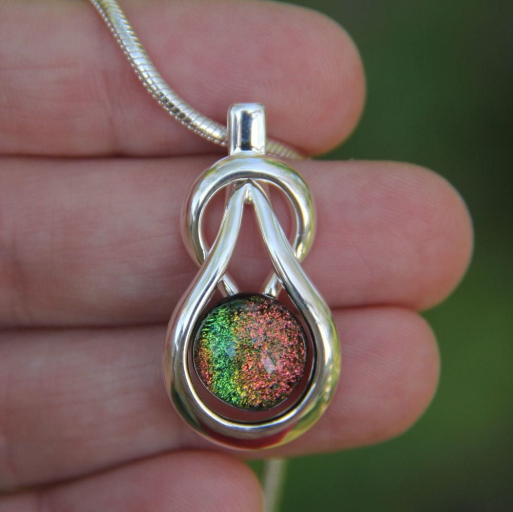 Rainbow dichroic knot pendant