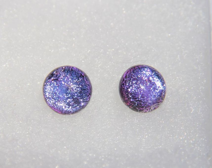 Small purple dichroic stud earrings