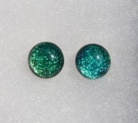 Small blue green dichroic glass stud earrings