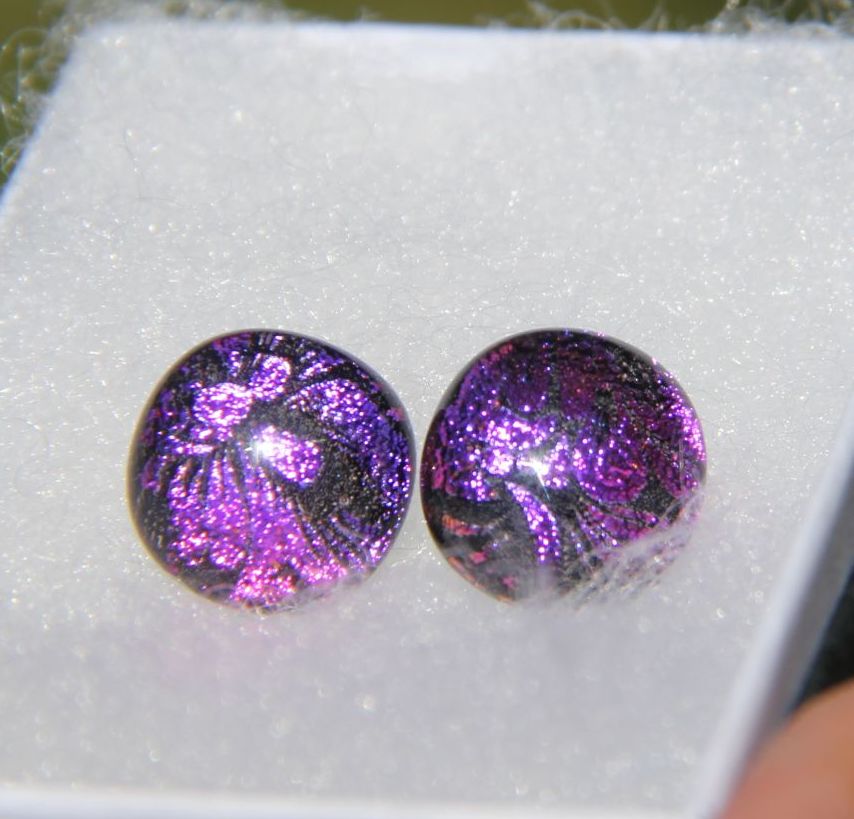 Purple flower dichroic stud earrings