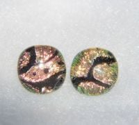 Pale pink and black dichroic glass stud earrings