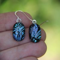 Turquoise to lilac fairy wing dichroic glass earrings