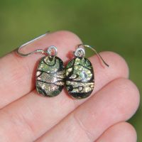 Gold  and black dichroic glass earrings
