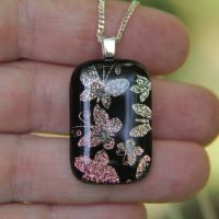Gold to Rose gold butterfly dichroic glass pendant
